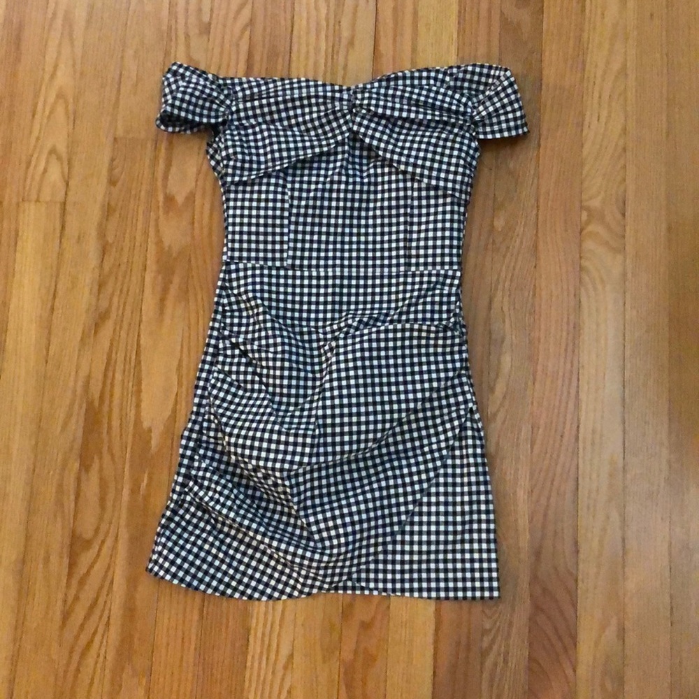 Gingham off the shoulder mini dress